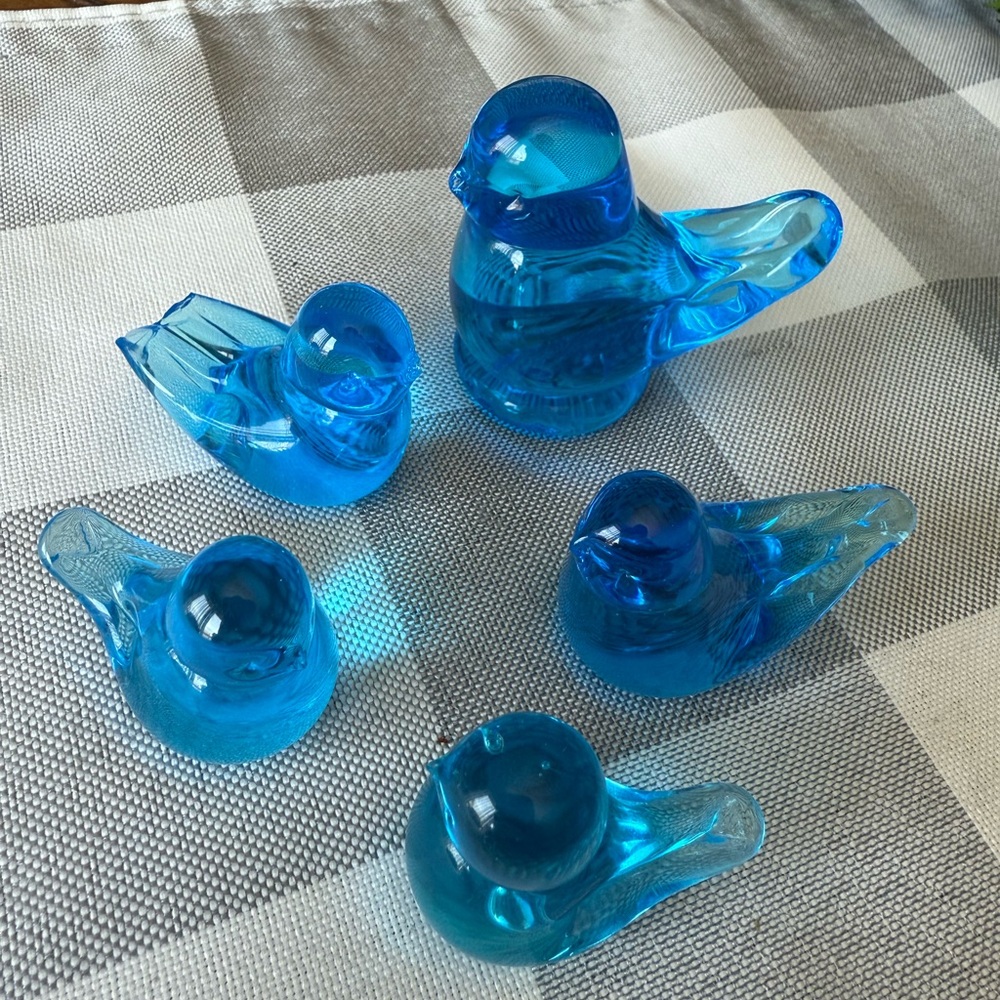 Vintage Blue Glass Bird Figurines